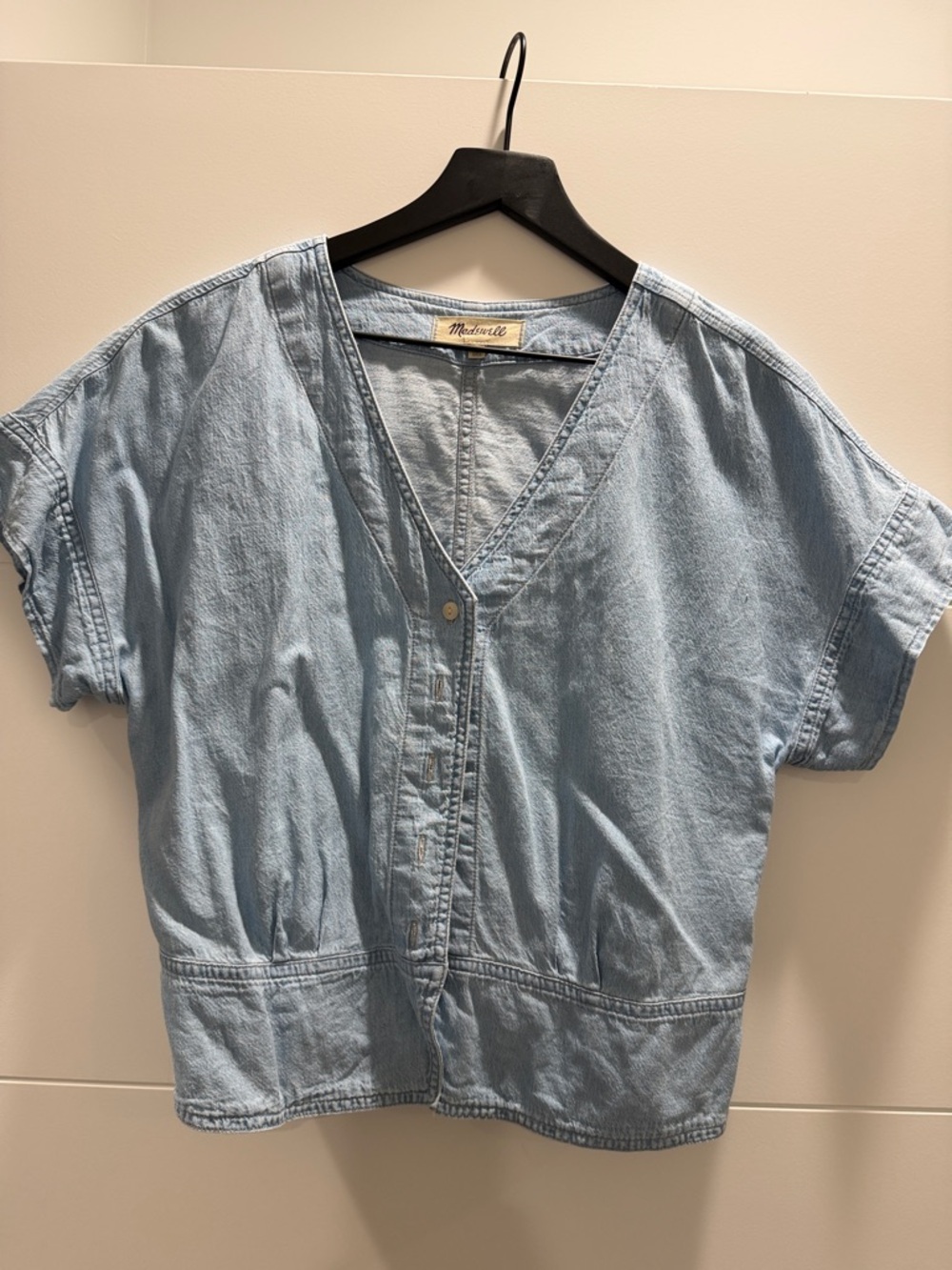 Madewell Light Blue V-Neck Denim Button-Front Top